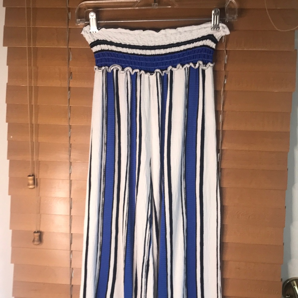 Love Tree blue black and white stripe gauze wide leg pants size s
